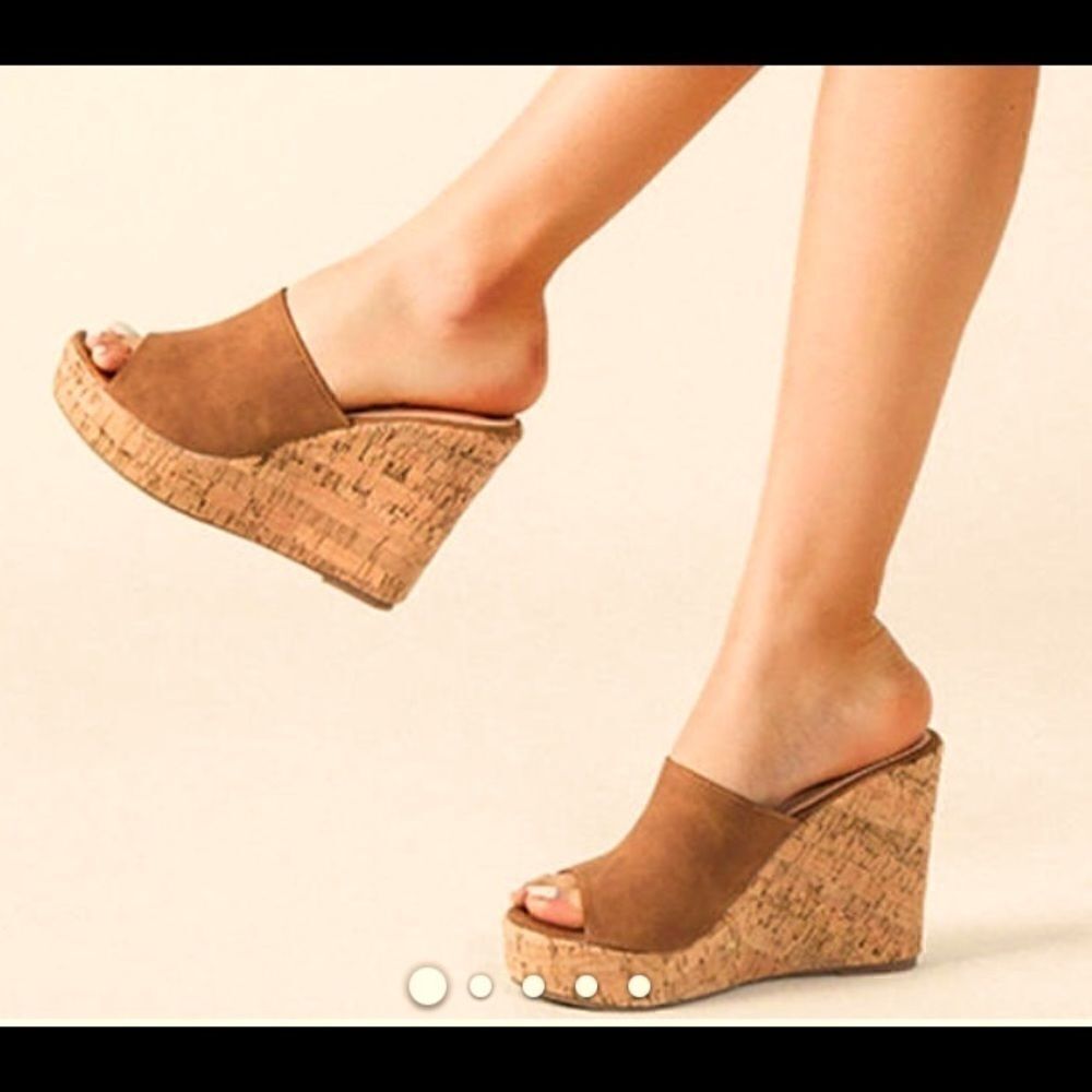 A New Day  Lucy Microsuede cork  mule wedge pump